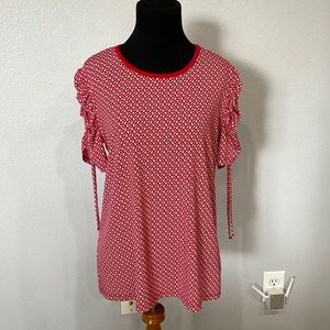 Michael Kors Red Patterned Blouse with Cinch Sleeves Size L